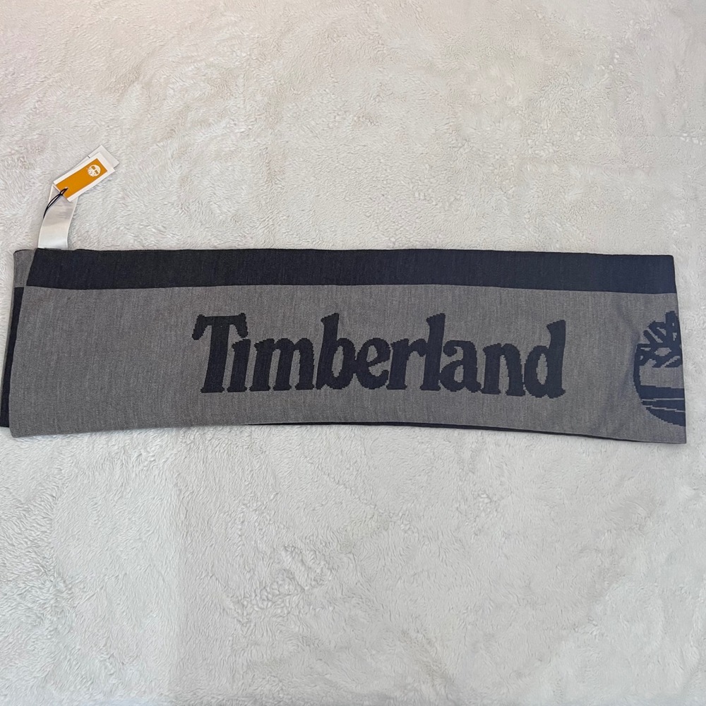 Timberland Grey Charcoal Logo Knit Scarf T101114C Long Scarf New With Tags